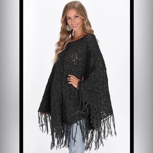 Boho Sequined Sweater Poncho